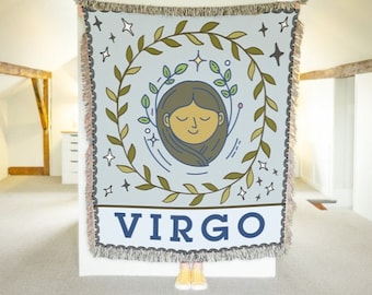 Zodiac Tapestry Blanket - Choose Your Sign - Horoscope Astrology Blankets - Constellation Star Decor and Gifts - Virgo Woven Blanket
