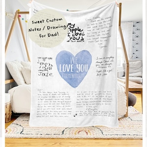 Cadeau pour la fête des pères : notes et oeuvres d'art sur la couverture | Courtepointe personnalisée | Cadeau pour papa | Cadeau sentimental pour la fête des pères |