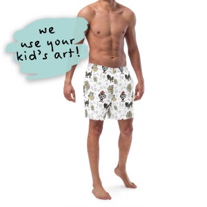 Personalized Men&#39;s Swimsuits with Child&#39;s Artwork - Custom Men&#39;s Swim Trunks Designed by Kids | Kid&#39;s Art on Swimwear Child Drawing Fashion