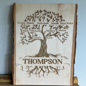 Your Family Tree | Custom Engraved Generation on Live Edge Wood  | Family Tree Geneology Gift | Custom Design | Grandparents Gift