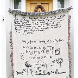 Father’s Day Gift | Gift from Kids | Kid’s Drawing on Blanket | Custom Throw Blanket | Your Handwriting Note | Actual Handwriting Gift