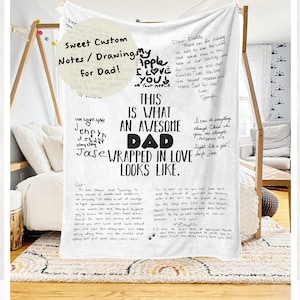 Manta de papá amado / Carta de grupo para manta de papá / Manta de papá / Su nota de escritura a mano / Manta de dibujo de regalo para niños / Día del Padre