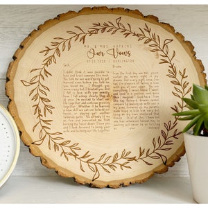 Your Wedding Vows | Custom Engraved Vows on Wood | Live Edge Wood | 5th, 10th Anniversary Gift | Custom Design | Valentine Gifts