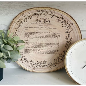 Your Wedding Vows | Custom Engraved Vows on Wood | Live Edge Wood | 5th, 10th Anniversary Gift | Custom Design | Valentine Gifts