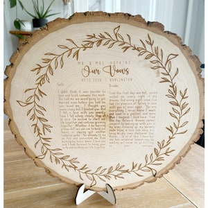Your Wedding Vows | Custom Engraved Vows on Wood | Live Edge Wood | 5th, 10th Anniversary Gift | Custom Design | Valentine Gifts