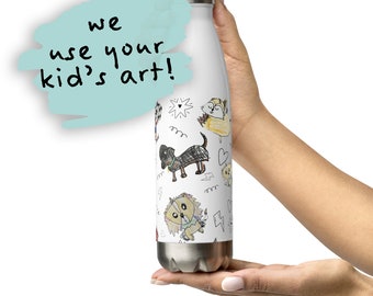 Personalisierte Wasserflasche mit Kunstwerken des Kindes - Einzigartige kundenspezifische Sportwasserflasche für Kinder | Einzigartiges Kindergeschenk | Wasserflasche aus Edelstahl