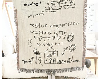 Kinderzeichnung auf Decke | Geschenk von Kindern | Personalisierte Decke | Handschrift Quilt | Geschenk für Mama | Sentimentales Geschenk zum Muttertag |