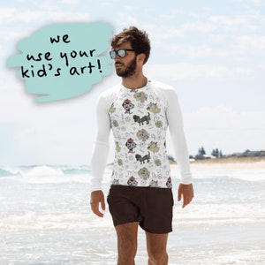 Men&#39;s Custom Rashguard with Child&#39;s Artwork - Artistic Sun Protection for Dads | Swim Wear | Wearable Art | Unique Swimwear for Men