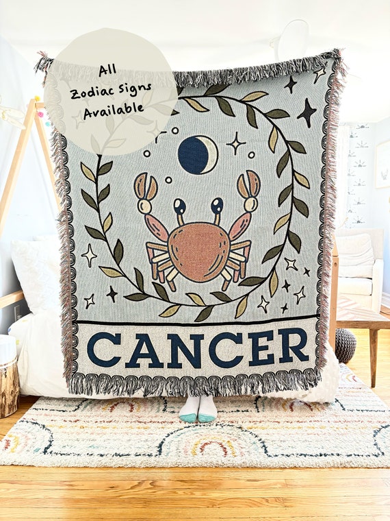 Zodiac Blanket Horoscope Astrology Gift Woven Throw Celestial Bedroom Decor, Cancer Libra Taurus Virgo Sagittarius Leo Gemini Aries Aquarius