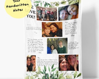 Photo Collage Blanket with Handwritten Notes | Group Letter Blanket | Chemo Blanket | Memorial Gift | Handwriting Gift