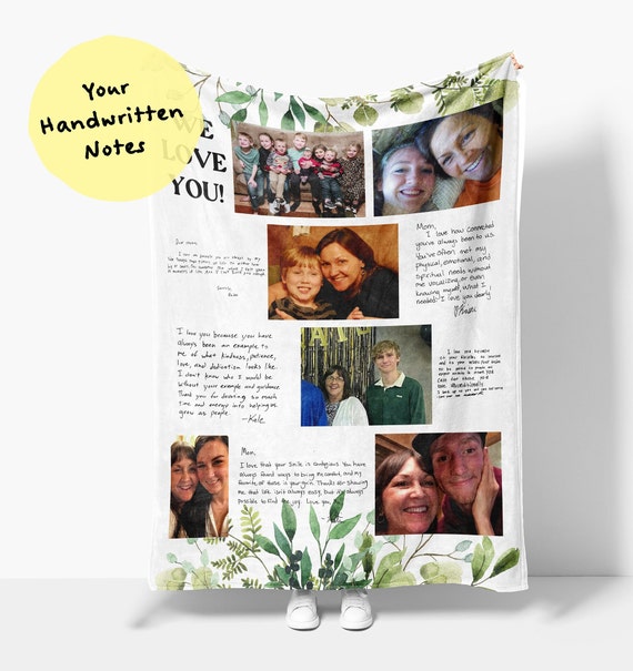 Photo Collage Blanket With Handwritten Notes Group Letter Blanket Chemo Blanket Memorial Gift Handwriting Gift Etsy