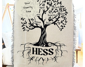 Personalized Names on Family Tree Blanket - Woven Blanket - Family Tree - Family Heirloom Gift - Family Blanket |