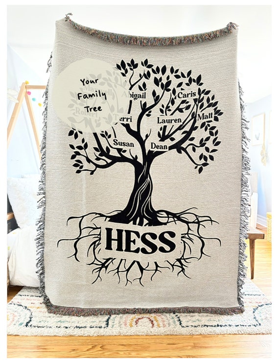 Personalized Names on Family Tree Blanket - Woven Blanket - Family