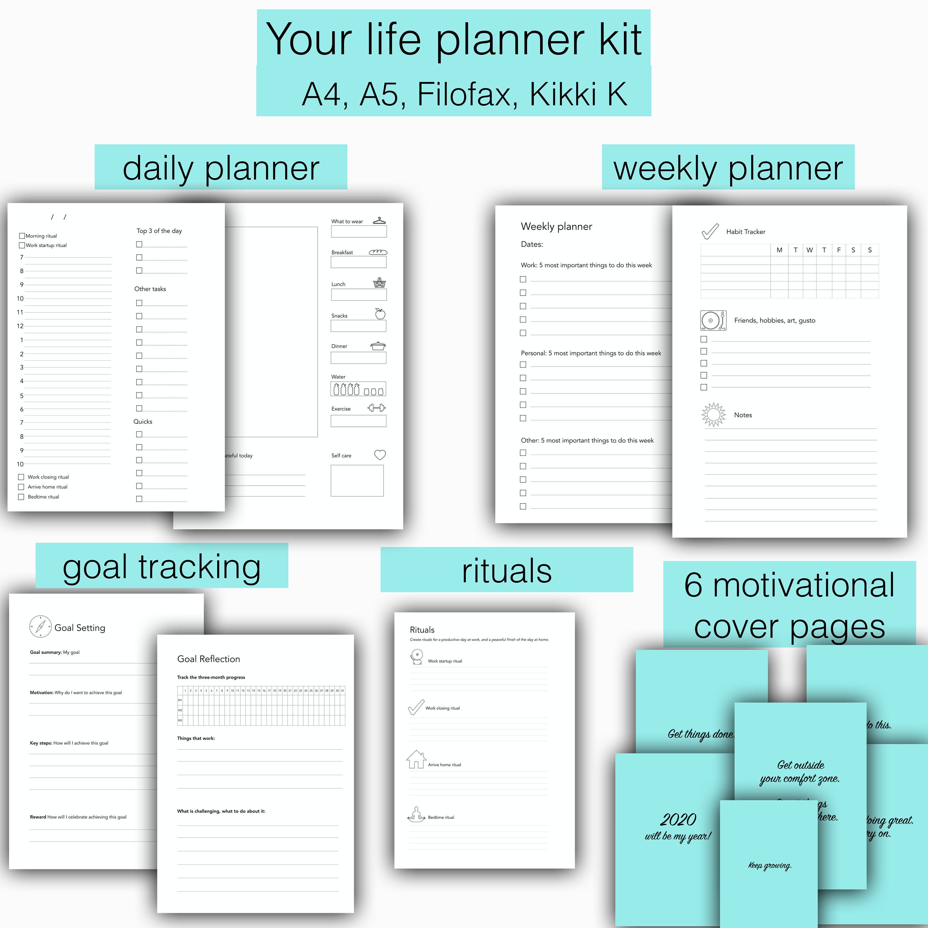 A4, A5, Filofax /kikki K Agenda Inserts-life Planner Package: Daily ...