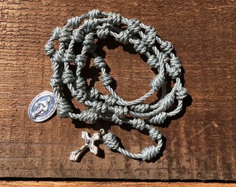 Gray Hand-knotted Nylon Twine Rosary