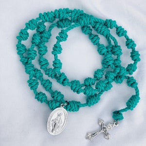 Turquoise Hand Knotted Rosary Silver Cross & Medal