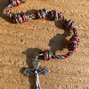 Red, Green, & White  Hand-Knotted Rosary