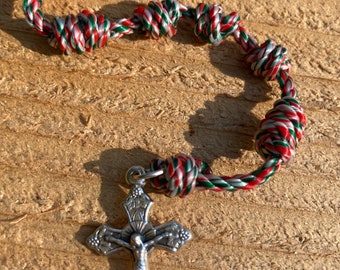 Red, Green, & White  Hand-Knotted Rosary