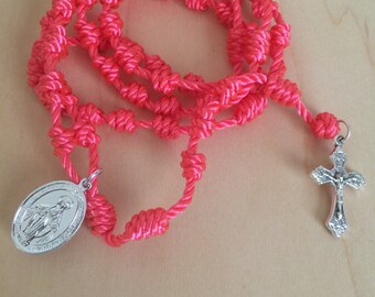 Bright Pink Hand-Knotted Rosary