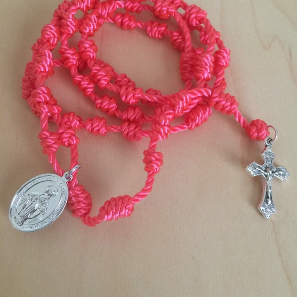 Bright Pink Hand-Knotted Rosary