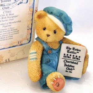 Cherished Teddies ~ Cub E. Bear Charter Year 1995 Symbol of Membership, Retired Vintage Collectible Figurine, Gift Ideas