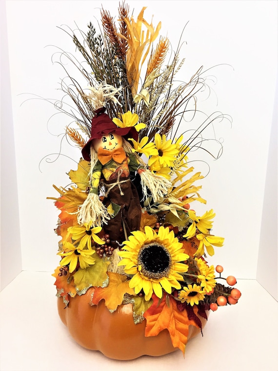 Fall Floral Pumpkin Scarecrow Centerpiece Whimsical Fall | Etsy