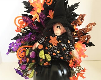 Halloween Floral Arrangement, Trixie Witch Pumpkin Floral Arrangement, Trick or Treat Witch, Halloween Decor, Pumpkin Floral, Gift Ideas