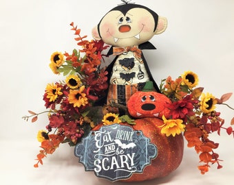 Halloween Floral Arrangement, Dracula Pumpkin Floral Arrangement, Halloween Decor, Pumpkin Floral, Dracula Centerpiece, Gift Ideas