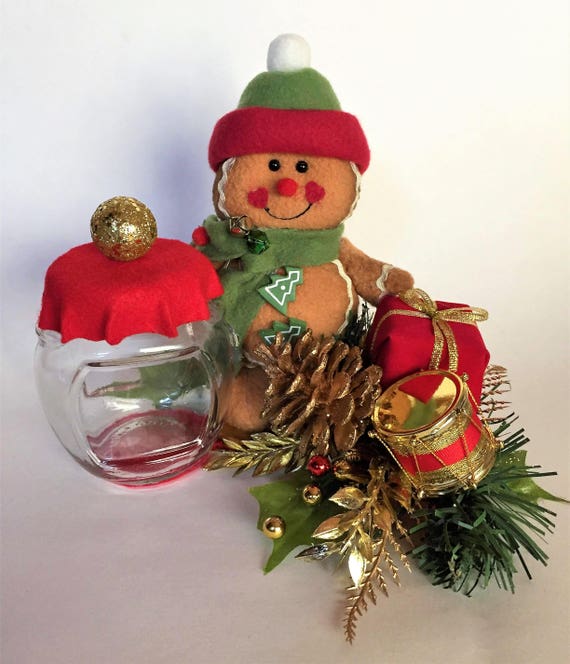 Gingerbread Man Floral Candy Jar Gingerbread Man Christmas Etsy