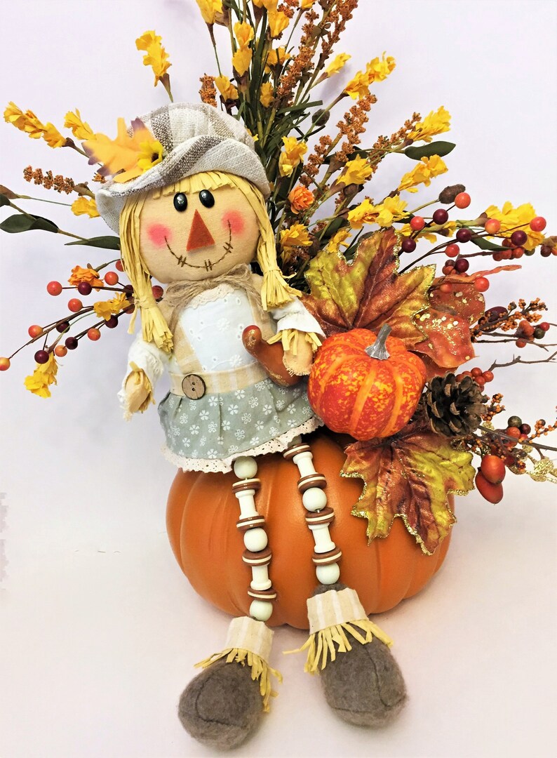 Fall Floral Pumpkin Little Miss Scarecrow Centerpiece - Etsy