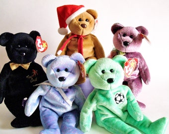 Ty Beanie Babies, Ty Bears, Plush Bears, Stuffed Animals, Retired Vintage Collectible, Gift Idea (List Price is for One Ty Beanie of Choice)