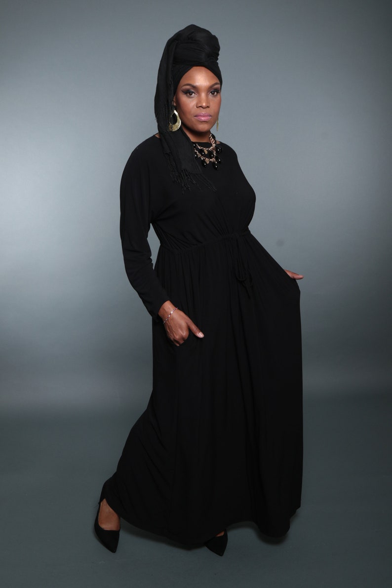Zara Black Boatneck dress, black dress, dolman sleeve maxi Dress, Long sleeve, Maxi Dress, work dress Casual dress image 4