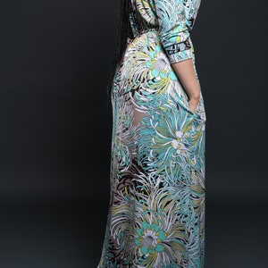 Sofia Aqua floral boatneck, Aqua boatneck maxi dress, dolman sleeve maxi dress, Long sleeve, Maxi Dress, Casual dress image 3