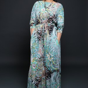 Sofia Aqua floral boatneck, Aqua boatneck maxi dress, dolman sleeve maxi dress, Long sleeve, Maxi Dress, Casual dress image 7