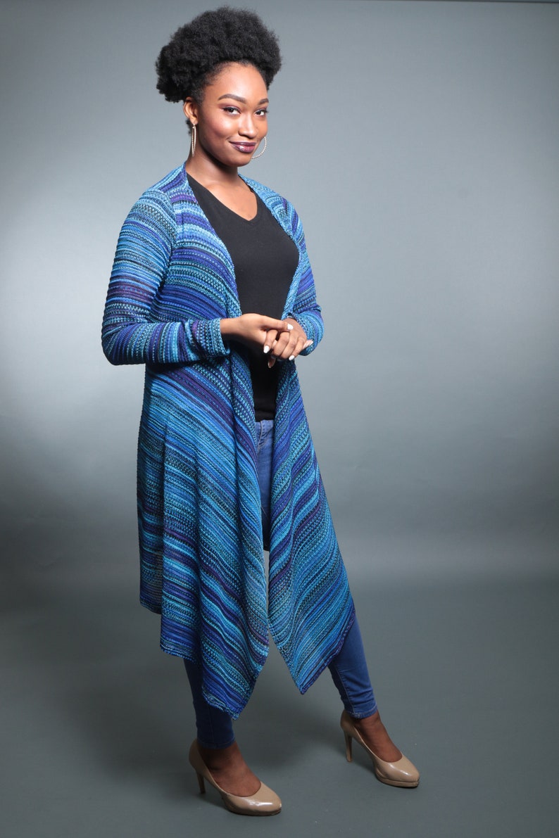 Skye-Blue cardigan, modest clothing, cardigans for women, long cardigan, cardigan, draped cardigan, knit cardigan, image 3