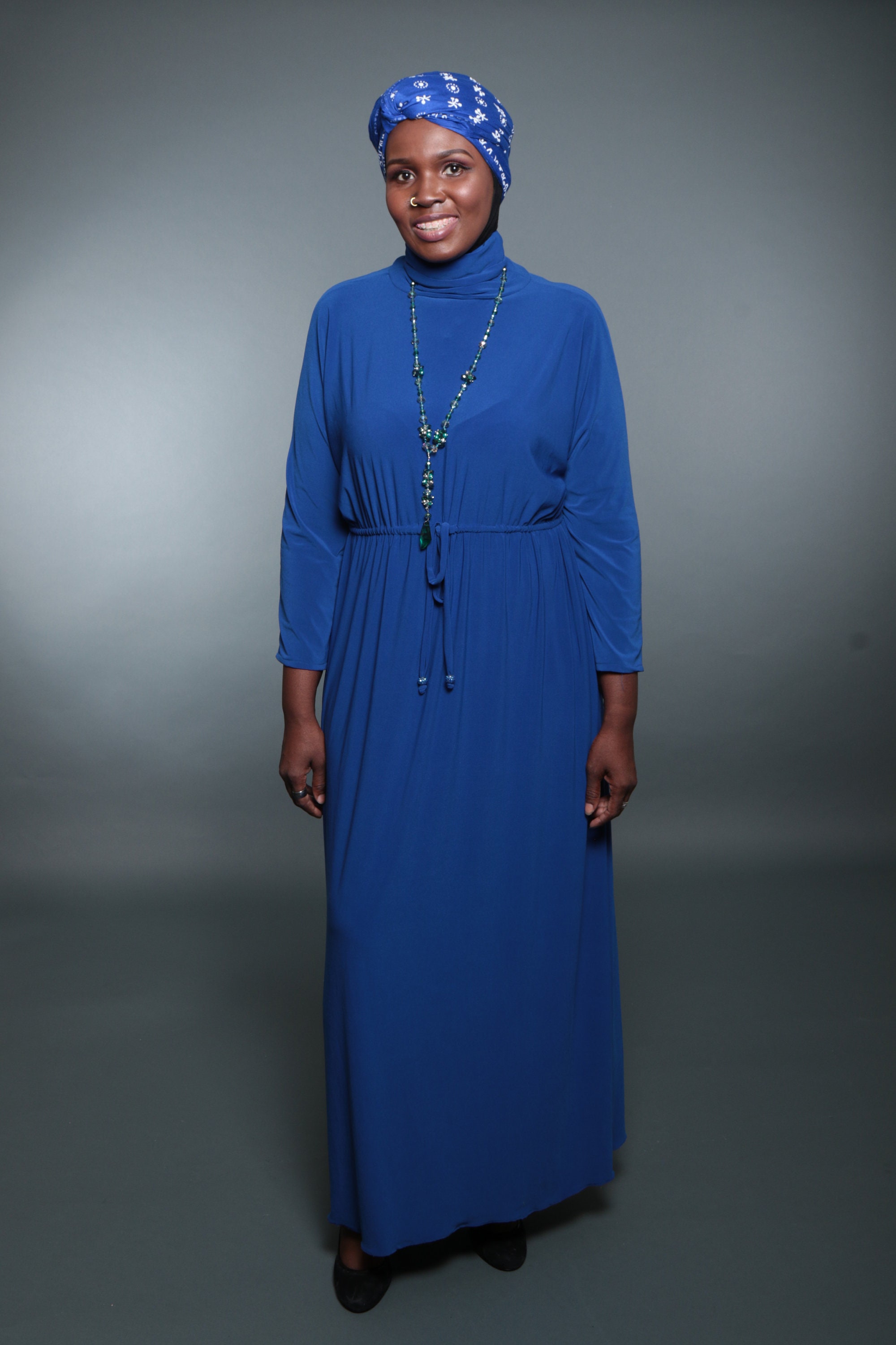 royal blue turtleneck dress