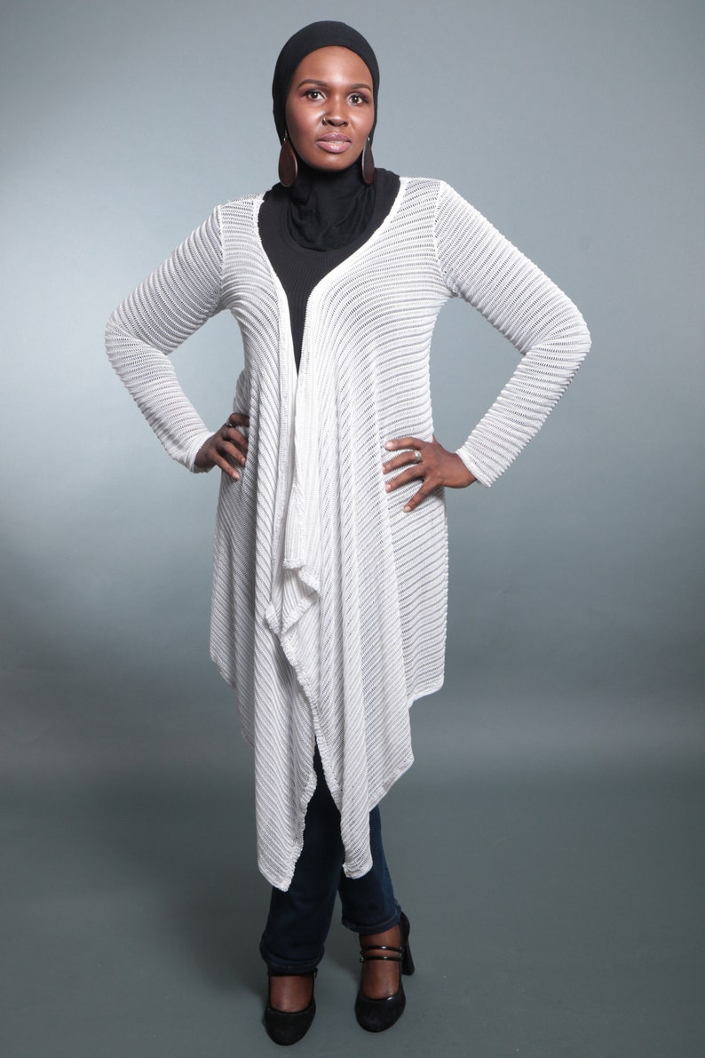 Jasmine-White cardigan, white modest cardigan for women, Draped cardigan, womens, Knit Cardigan, sweater, long cardigan image 2