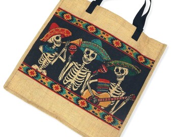 Large sugar skull tote, Welcome Bag, dia de los muertos, Eco Friendly Bag, DIY Bag, Gift Bag, Multipurpose , Burlap Bag, Jute Tote