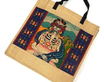 Sugar skull tote, Welcome Bag, dia de los muertos, Eco Friendly Bag, DIY Bag, Gift Bag, Multipurpose , Burlap Bag, Jute Tote