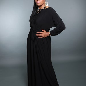 Zara Black Boatneck dress, black dress, dolman sleeve maxi Dress, Long sleeve, Maxi Dress, work dress Casual dress image 5
