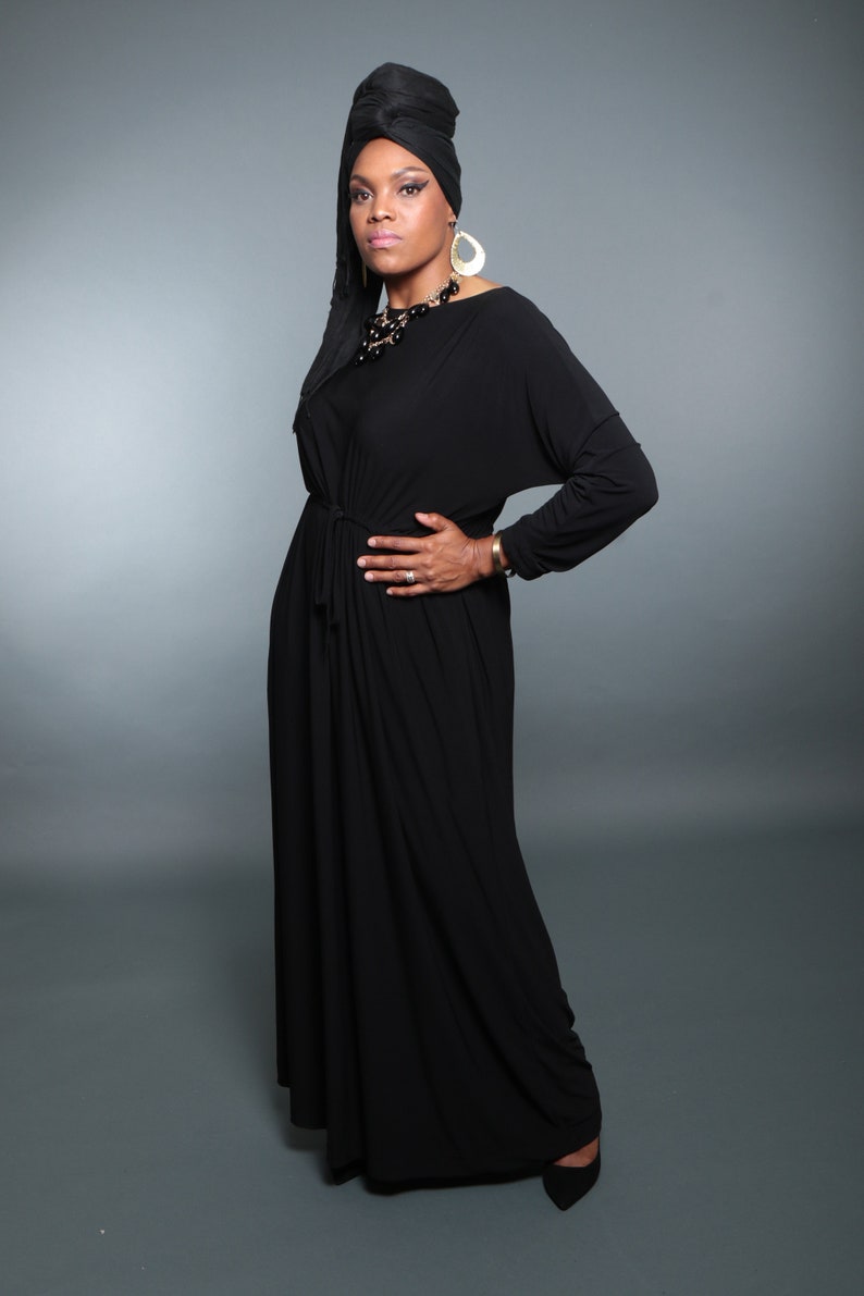 Zara Black Boatneck dress, black dress, dolman sleeve maxi Dress, Long sleeve, Maxi Dress, work dress Casual dress image 5