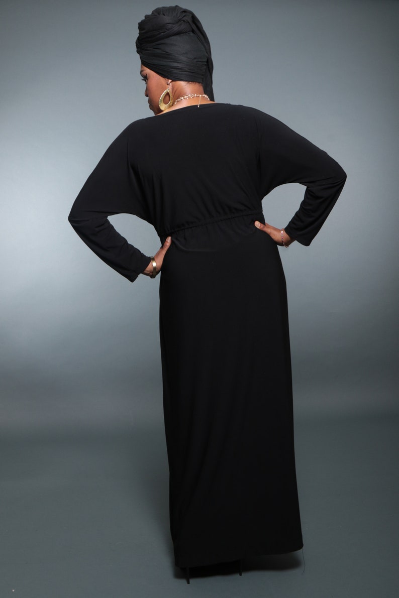 Zara Black Boatneck dress, black dress, dolman sleeve maxi Dress, Long sleeve, Maxi Dress, work dress Casual dress image 3