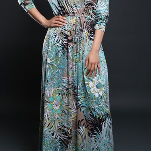 Sofia Aqua floral boatneck, Aqua boatneck maxi dress, dolman sleeve maxi dress, Long sleeve, Maxi Dress, Casual dress image 2