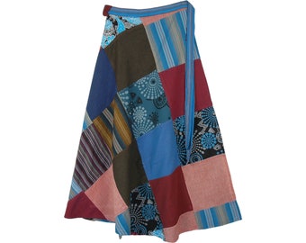 XL Größe Handmade Baumwolle Gedruckt Patchwork Langer Wickelrock für Frauen
