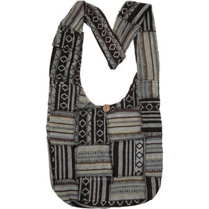 Black and White Cotton Patchwork Handmade Crossbody Bag with Pockets