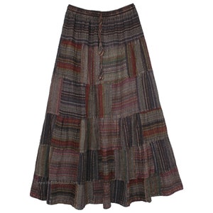 Boho Stonewashed Patchwork Skirt in Earthen Colors made from Textured Breathable Seersucker Fabric