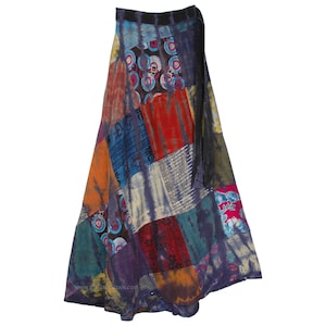 Mystic Mojo Wrap Around Patchwork Skirt in Blue and Purple Hues with Assorted Patches