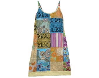 Ethnic Patchwork Boho Hippie Dress Cotton Short Dress