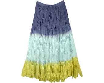 Handmade Crochet Long Skirt Cotton Fabric Three Colors with Lining and Elastic Waist