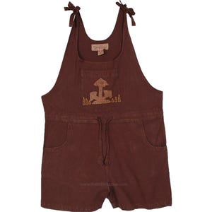 Boho Hippie Handmade Mushroom Applique Adjustable Tie Top Cotton Romper in Small to Medium Size